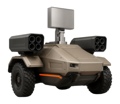 Armored vehicle with retractable radar system and twin missile pods