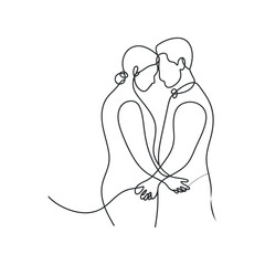 Intimate Embrace Continuous Line Art: A Tender Depiction of Connection and Affection, Ideal for Art Prints, Minimalist Decor, and Designs Emphasizing Human Relationships