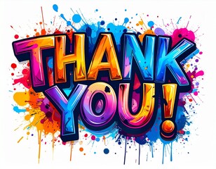 "Thank You!" Colorful Graffiti Paint Splatter Design with Bold 3D Text