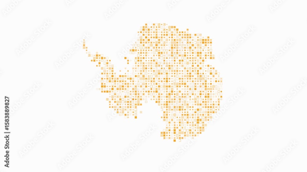 Poster antarctica dotted animation. shape of the country build of pulsating colored dots. small size square