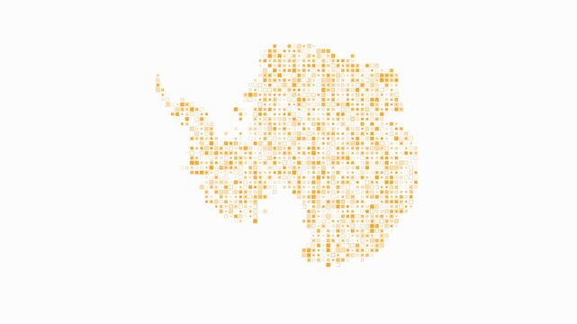 Antarctica dotted animation. Shape of the country build of pulsating colored dots. Small size square blocks. Digital style map on white background. Classy video.