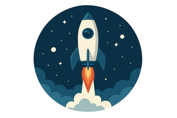 Business startup concept represented by a rocket launch, formed from lines, triangles, and particles in a stylish vector illustration design