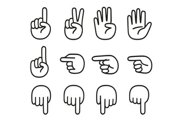 Fototapeta premium A set of fingers is depicted in a vector outline illustration with hands isolated on a white background as part of a hand collection