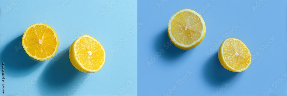 Poster fresh lemon wedges on a soft blue backdrop creating a vibrant and refreshing atmosphere for any culi