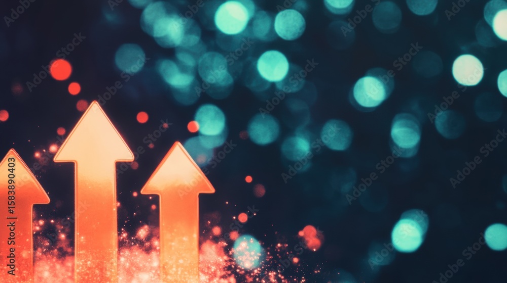 Poster bright arrows pointing upward against a colorful bokeh background