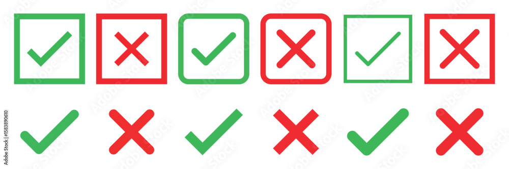 Poster green checkmark and red cross on isolated white background vector symbol for right and wrong choices