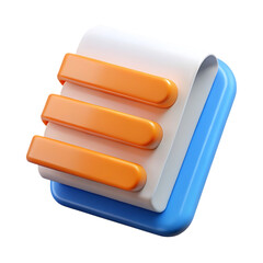 Three orange rounded bars stacked on white and blue abstract shapes