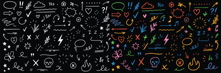 Doodle Extravaganza A Whimsical Collage of Hand Drawn Elements Arrows Hearts Stars and Quirky Icons in a Playful Composition