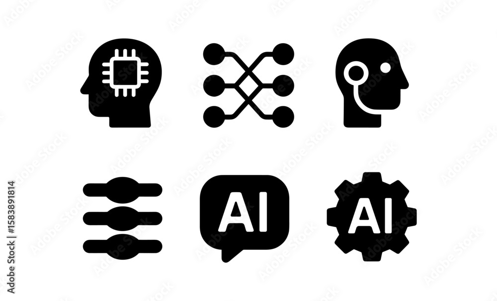 Aufkleber ai technology icons: neural networks and machine learning symbols