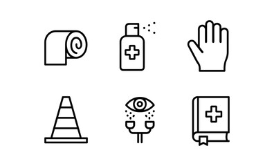 Hygiene and safety icons set featuring minimalist healthcare, sanitation, and safety elements