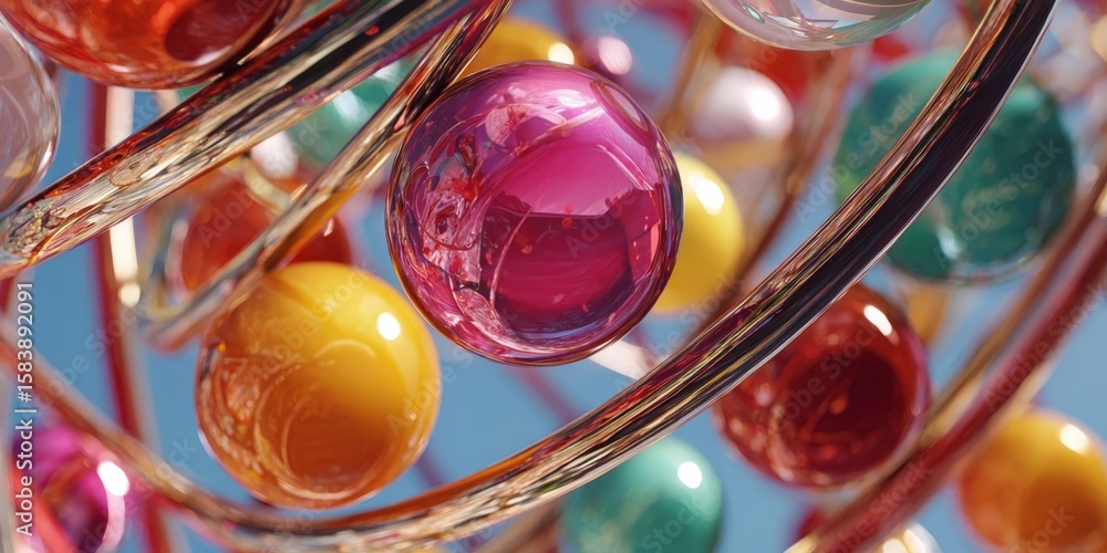 Leinwandbilder 3d loop animation with spheres and tubes creating a satisfying visual flow