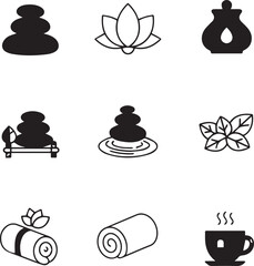 Spa Wellness Icons. Solid, filled icon set of spa and wellness massage stones, Adobe Illustrator Artwork