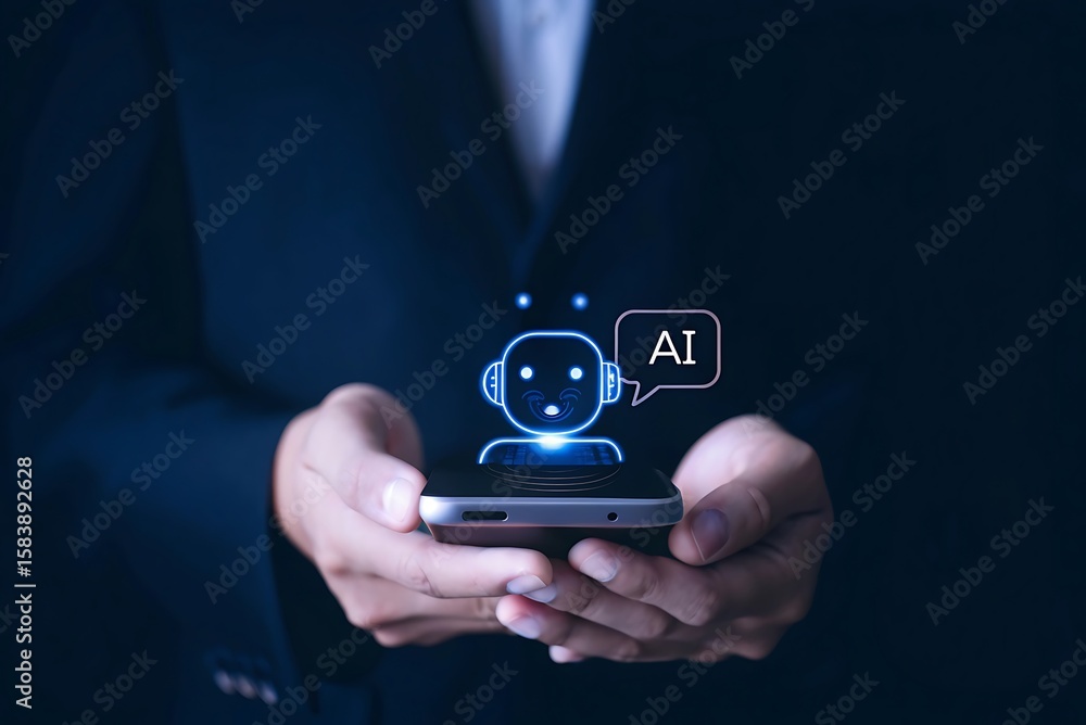 Poster chatgpt chat concept ai, artificial intelligence. businessman using technology smart robot ai, enter