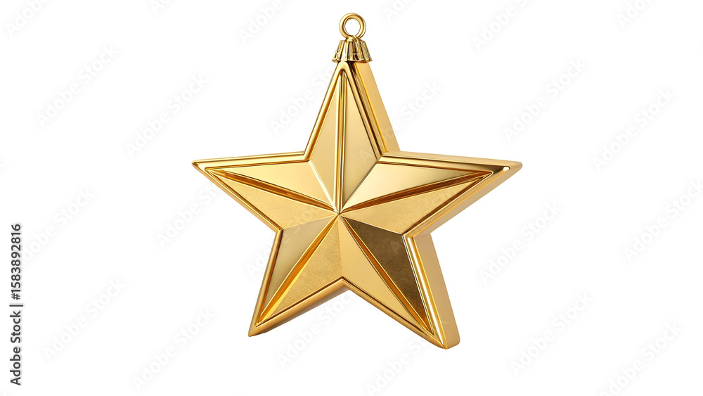 Aufkleber shiny gold five pointed star ornament with hanging loop isolated on a transparent background