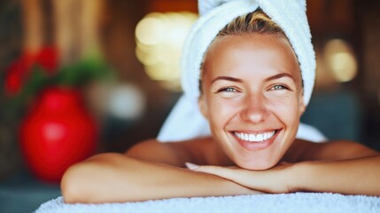 Relaxed woman enjoying spa treatment in a serene wellness environment