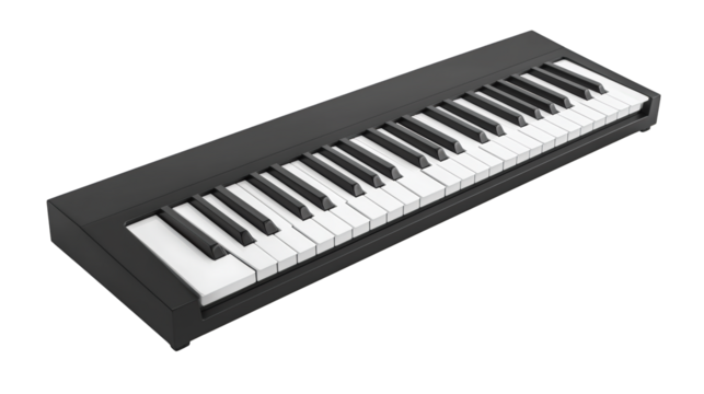 A digital piano keyboard with black and white keys arranged in a standard layout.