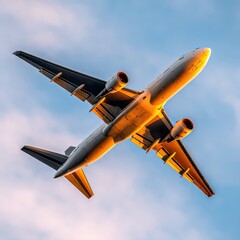 Commercial airplane ascending at daytime against blue sky