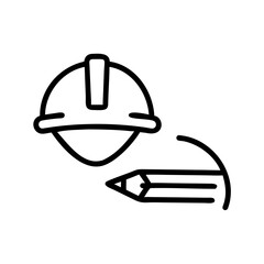 Construction helmet and pencil icon for design and engineering concept
