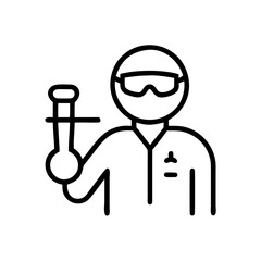 Scientist holding a test tube and a tool in a simple line art style