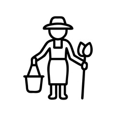 Woman farmer with a shovel and a bucket in a simple line art style