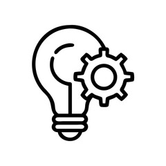 Lightbulb with gear inside representing thinking and making in simple line art style
