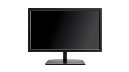 A modern flat-screen monitor with a sleek black frame and stand, designed for desktop use.