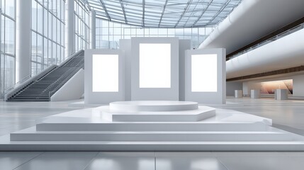 Obraz premium Exhibition Podium in Contemporary Glass Building Interior
