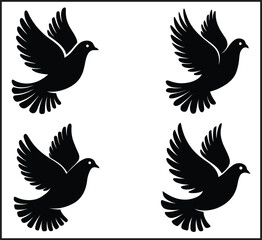 Obraz premium Flying Dove Bird Silhouettes - Peace Symbol Icon Set Black Design