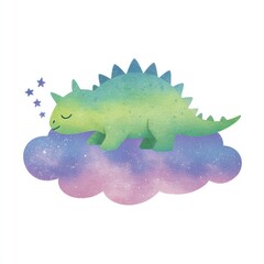 Pastel dinosaur sleeps on a galaxy cloud