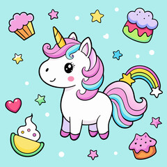 unicorn stickers set cute unicorn vector icons printable editable 