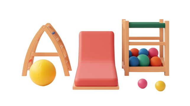A wooden bocce ball set includes a rack, a launch pad, and colorful bocce balls arranged for play.