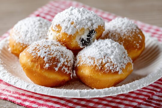 Deep-fried Oreos sprinkled with powdered sugar resting on a white plate
