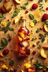 Fototapeta premium Eco-conscious summer fruit scrap shrub in recycled bottle