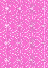 Pink floral pattern with white swirls in repeating design  