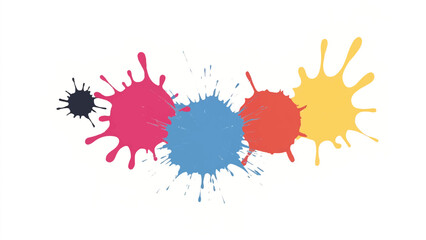 Abstract Color Ink Splashes on White Background in Vibrant Artistic Design. Illustration of colorful ink splashes.