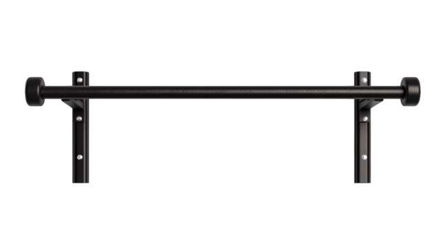 A horizontal metal pull-up bar with textured grips and mounting brackets for wall attachment.