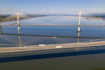 Panoramic aerial image of the Forth Road Bridge and Queensferry Bridge in Edinburgh - Scotland. 