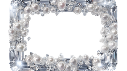 A decorative frame of shimmering diamonds and elegant pearls creates a luxurious, transparent border ideal for upscale designs, transparent background