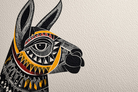 Mandala art of a Llama symbolizing wisdom and spirit, with bold black lines on a light background and colorful accents. Captures cultural essence