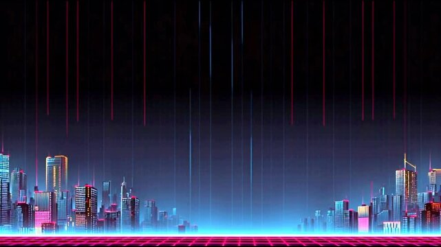 Neon electro cityscape futuristic metropolis with pulsating light trails captured in dynamic urban framework