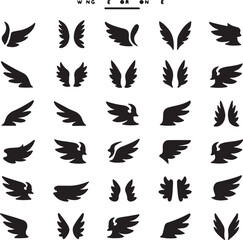 Fototapeta premium Diverse black wing silhouettes wings white background