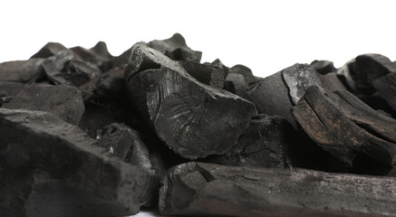 Pieces of black coals isolated on white