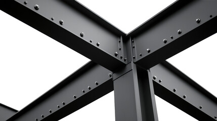 Close-up of a steel framework joint with rivets, showcasing industrial construction and structural engineering details against a dark background.