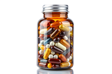 Supplements and Medication in a Glass Jar Healthcare and Wellness Essentials for a Balanced Life