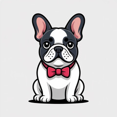 French Bulldog with Red Bow Tie - Modern Flat Cartoon Vector Illustration