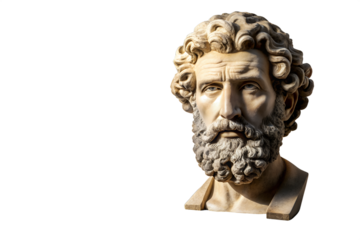 Ancient Sculpture Art Close-Up Headshot of a Classical Marble Bust against a Clear White Background for Architectural Study