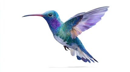 Obraz premium Vibrant hummingbird in flight against a white background
