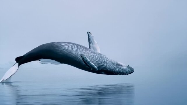 Majestic whale breaching ocean surface, symbolizing marine life conservation, World Oceans Day, and biodiversity captures dynamic motion and aquatic elegance
