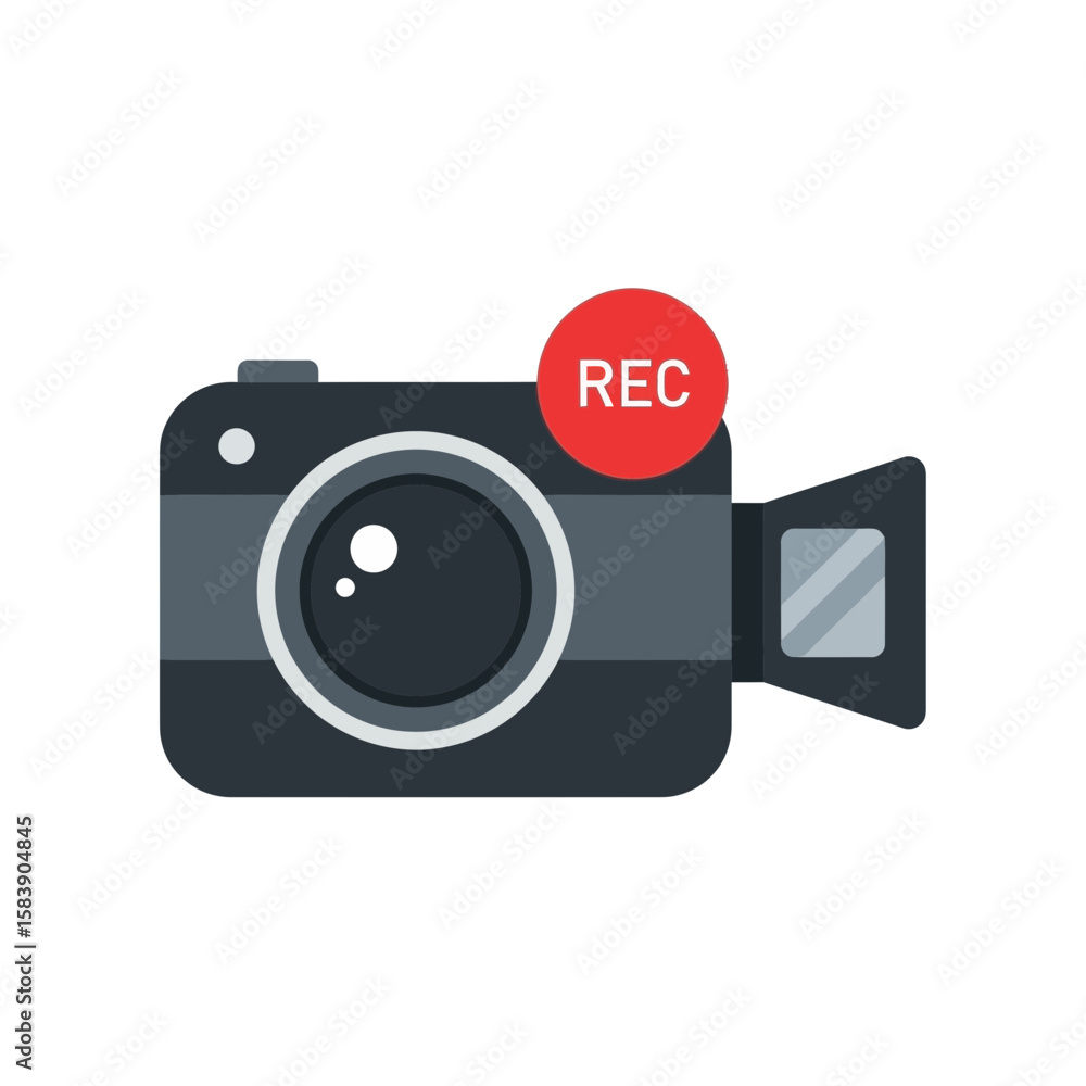 Aufkleber camera icon with record indicator for video recording on a white background.