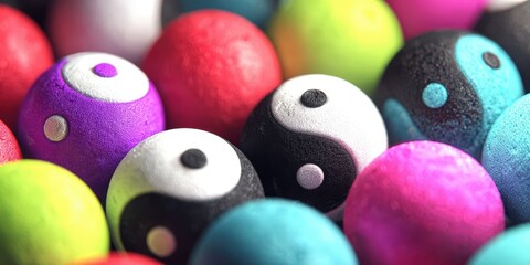 Vibrant Ying Yang Balls in 4K Animation with Bright Colors and Smooth Motion